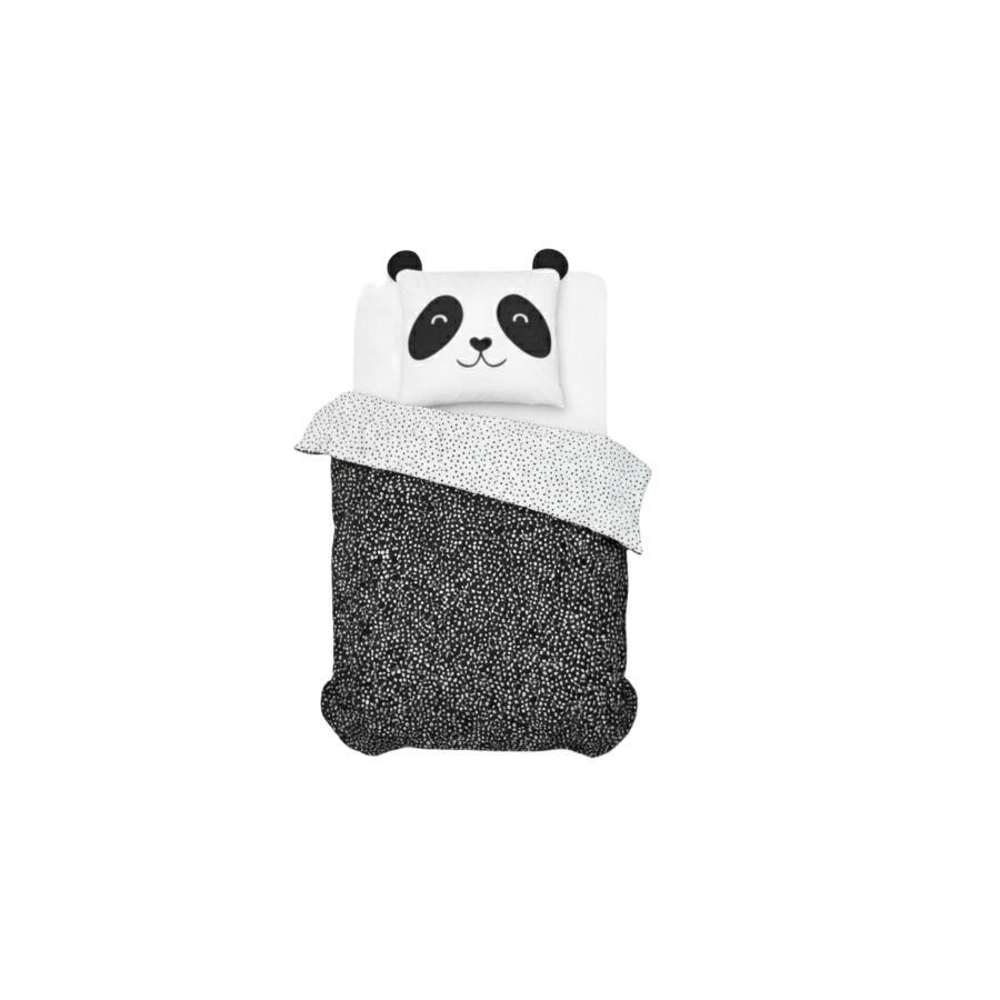 Parure De Lit Funny Panda 140X200Cm - Noir Essentiel HIVER