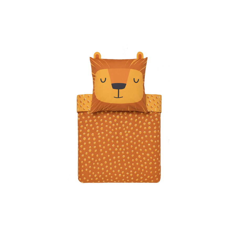 Parure De Lit Funny Lion 140X200Cm - Orange Essentiel HIVER