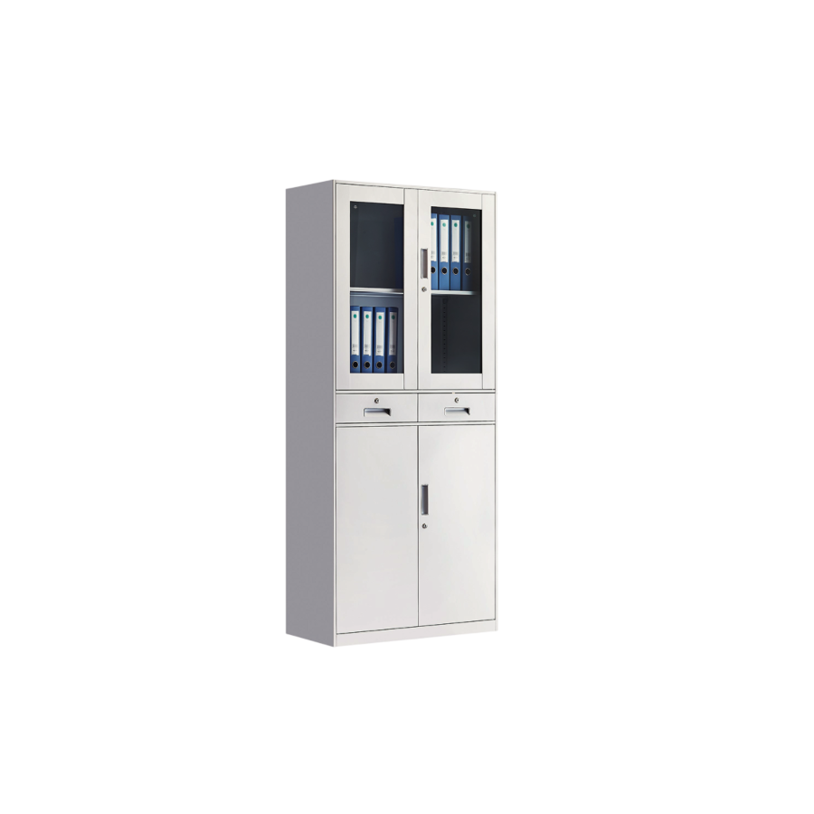 Armoire Rangement Solidis 2 Portes + 2 Tiroirs + 2 Vitres - Blanc Armoires et Bibliothèques de Bureau