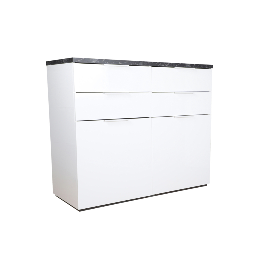 Meuble Multifonction Mundi 2 Portes Et 4 Tiroirs - Blanc / Noir Soldes été vague 2