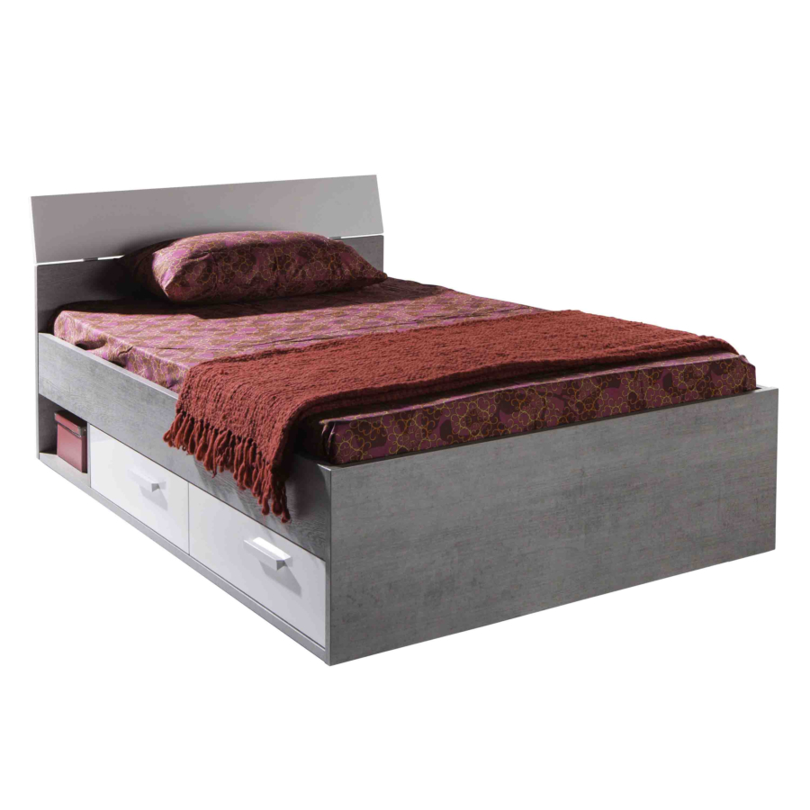 Lit Mi Piace 120X200Cm Avec 2 Tiroirs - Gris / Blanc Chambre enfant