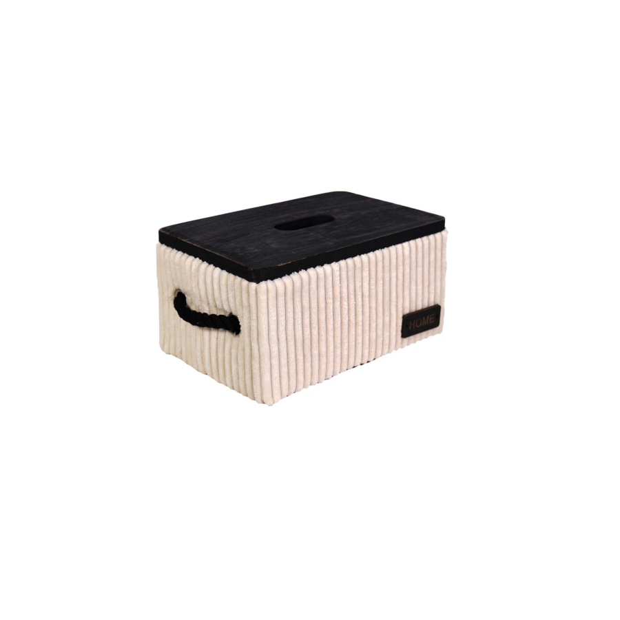 Boite De Rangement Côtelé Avec Couvercle 28.5X18.5X14.5Cm - Beige Accessoires-rangements