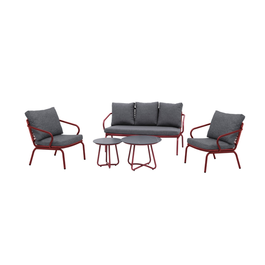 Salon De Jardin Alicia - Gris Foncé / Rouge Liquidations Jardin