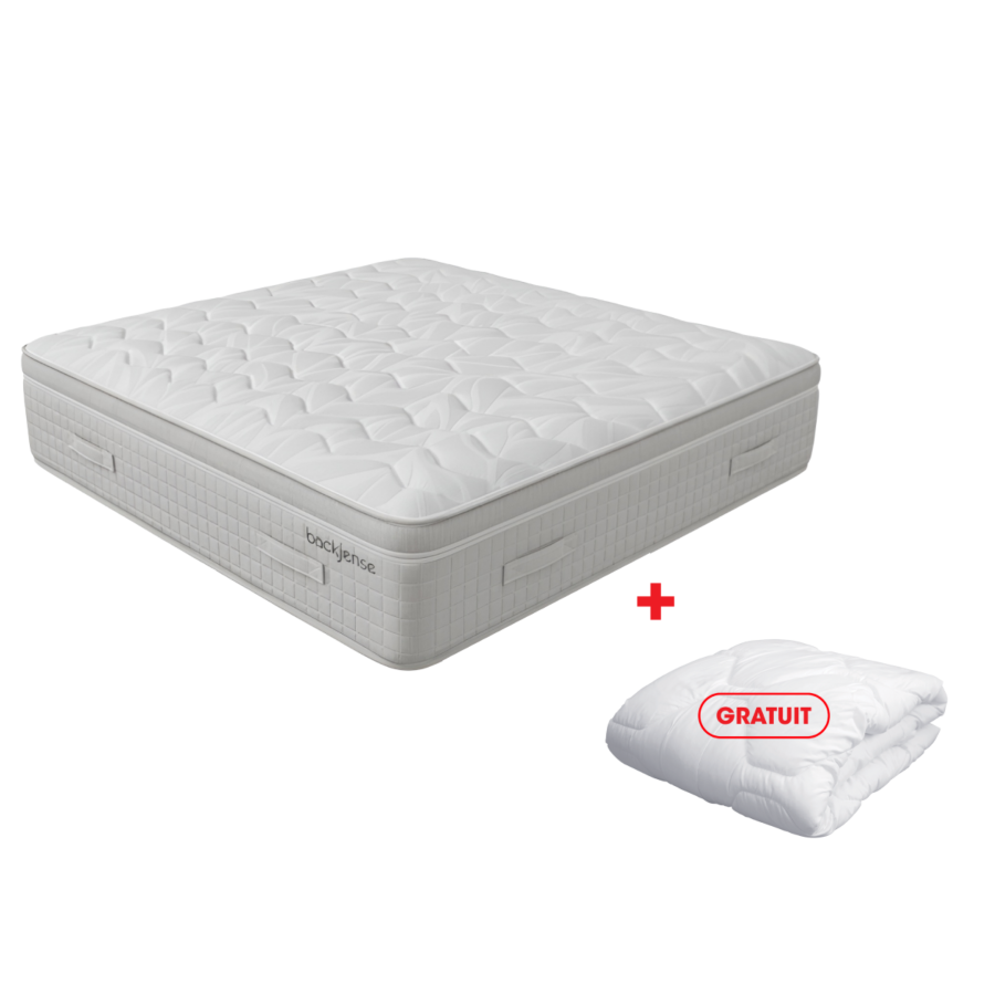 Matelas Therapedic Backsense Plus - Blanc/Gris + Couette Gratuite Essentiel HIVER