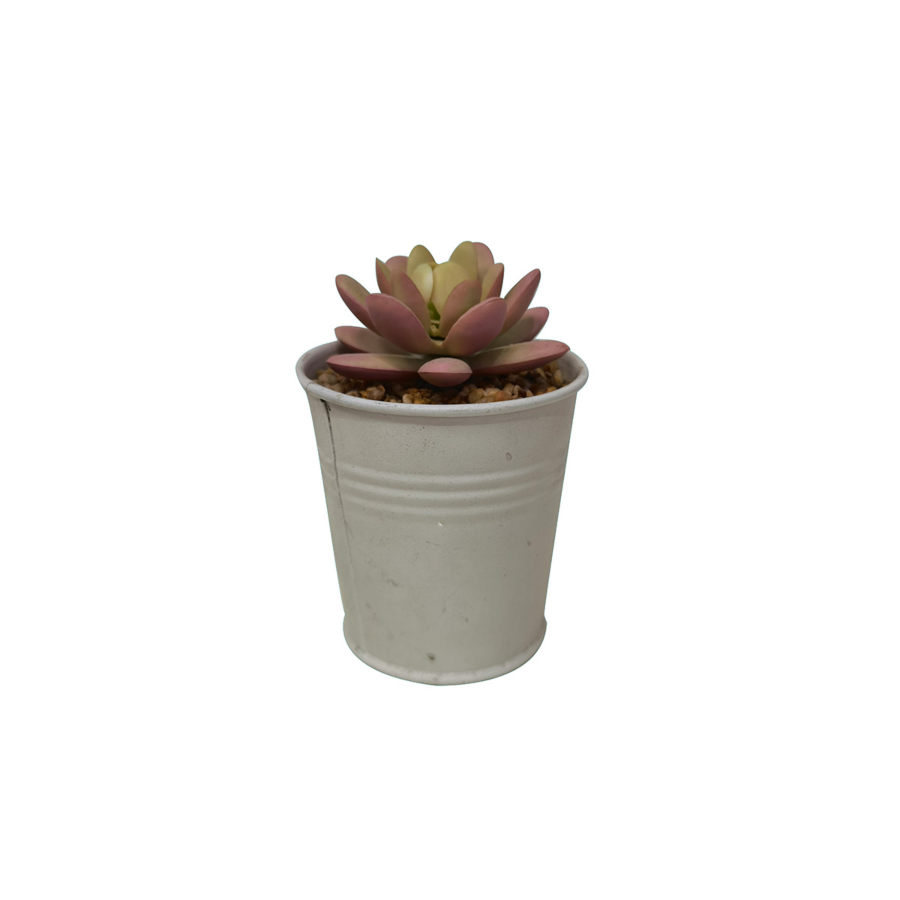 Plante Artificielle Avec Pot En Fer 8X8X12,5Cm - Blanc Décoration