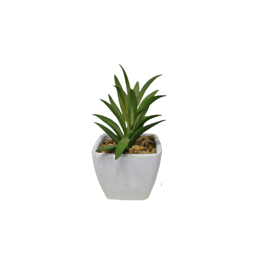 Plante Artificielle Avec Pot En Melamine 7,5X6,5X12,5Cm - Blanc Décoration
