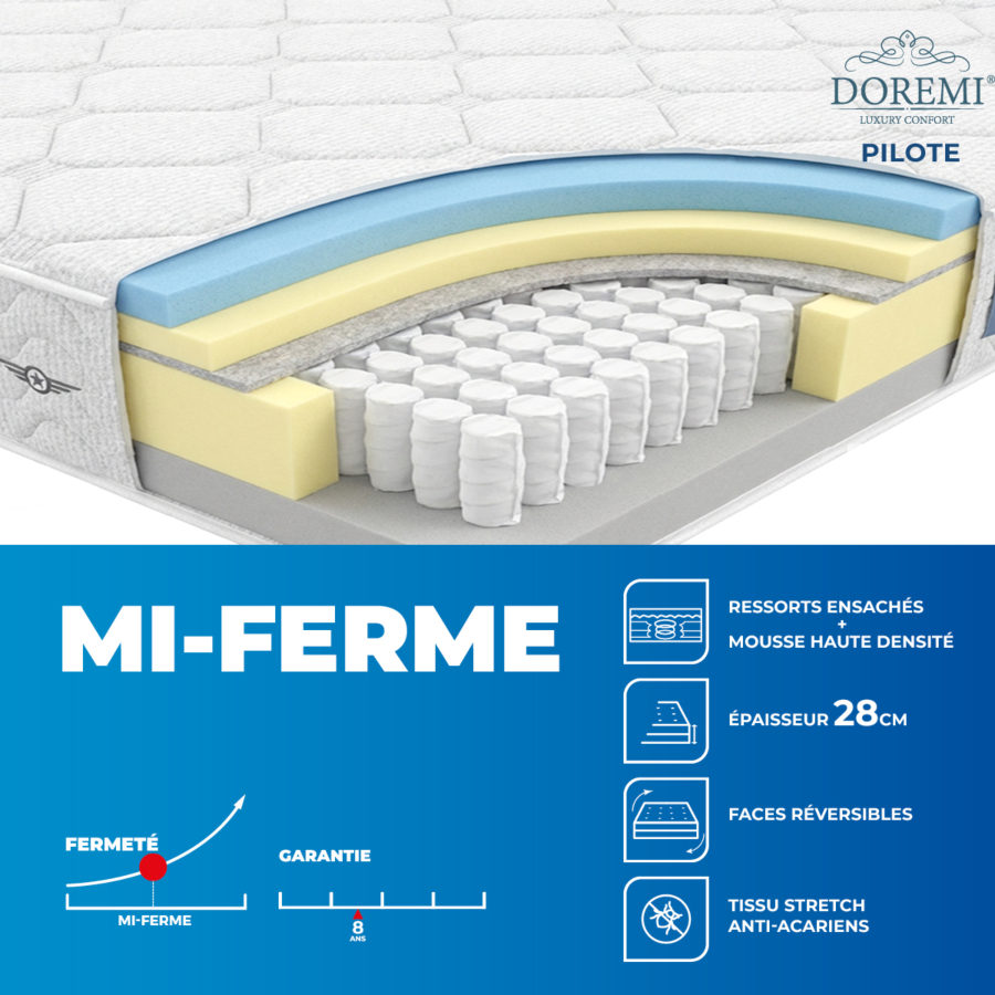 Matelas Doremi Pilote 90X190Cm - Gris + 1 Oreiller Gratuit Essentiel HIVER