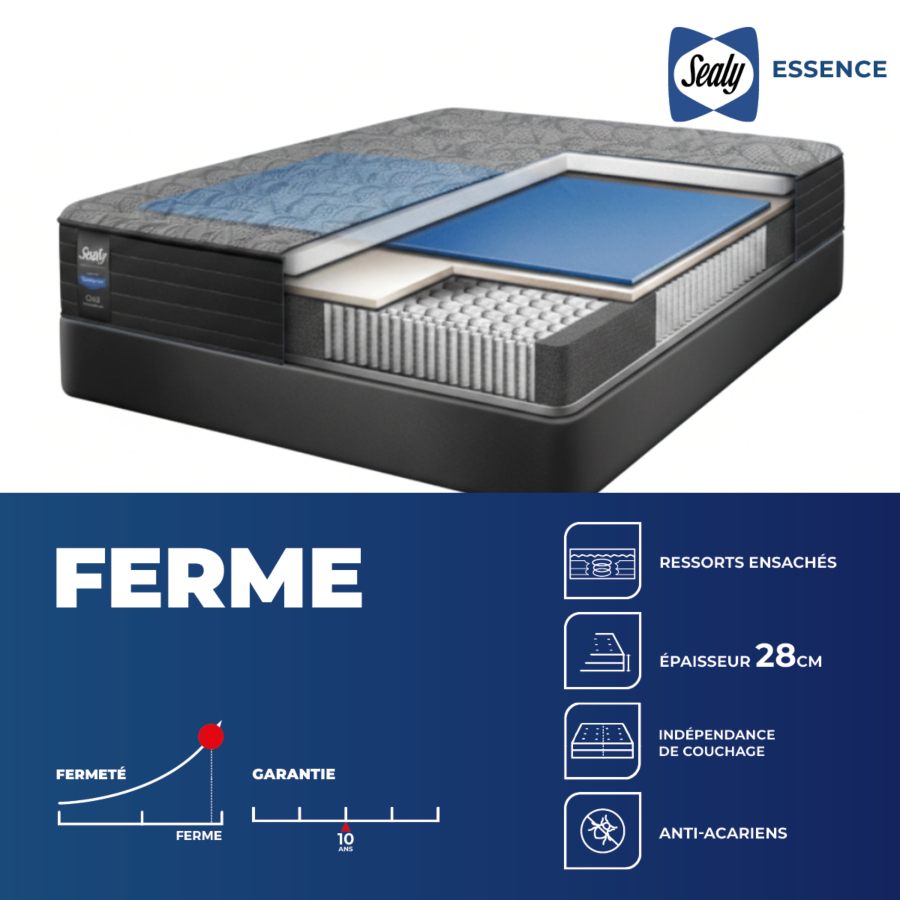 Matelas Sealy Essence 200X200Cm - Gris + Couette Gratuite Essentiel HIVER