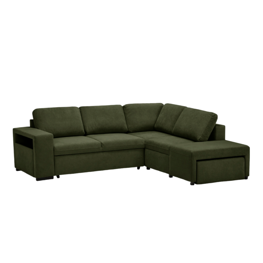 Canapé D'Angle New Nalia Avec Fontion Lit + Coffre + Pouf - Vert Foncé Offres Ramadan