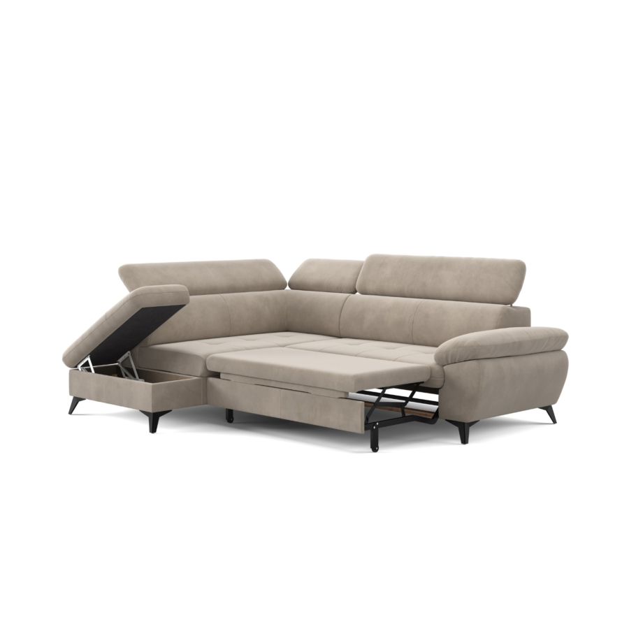 Canapé D'Angle Gauche Hudson Avec Fonction Lit + Coffre - Taupe Soldes été