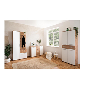 Commode Jacky Avec 2 Portes + 4 Tiroirs - Chêne / Blanc