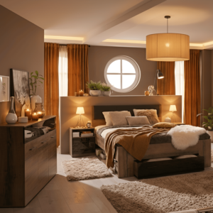 Lit Jawa 160X200Cm Sans Sommier + 1 Tiroir + 2 Niches Chêne / Marron Foncé