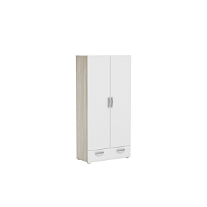 Armoire Nano 2 Portes + 1 Tiroir - Blanc / Chêne