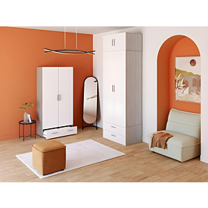 Armoire Nano 2 Portes + 1 Tiroir - Blanc / Chêne