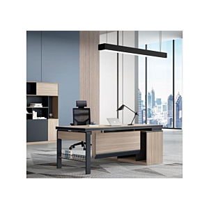 Bureau Avec Crédence Elegance Fashion Et Avec Caisson Intégré - Beige / Gris Foncé