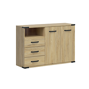 Commode Lara Avec 2 Portes + 3 Tiroirs + 1 Niche - Chêne