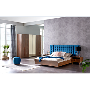 Lit Carpinus 180 X 200 Avec Sommier - Chêne Foncé / Bleu