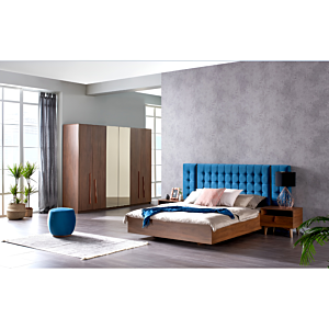 Lit Carpinus 160X200 Avec Sommier - Chêne Foncé / Bleu
