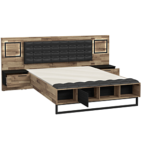 Lit Sirius Crown 160X200Cm Sans Sommier Avec Led - Chêne / Noir