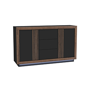 Buffet Savona 2 Portes Avec 3 Tiroirs - Chêne / Noir Brillant