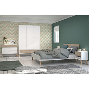 Armoire Aalborg 3 Portes +2 Tiroirs Blanc / Chêne