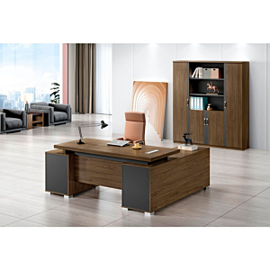 Bureau Directionnel Excellence 200X180X78Cm - Marron / Gris