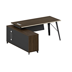 Bureau Directionnel Luxury Avec Retour - Chêne Foncé / Gris