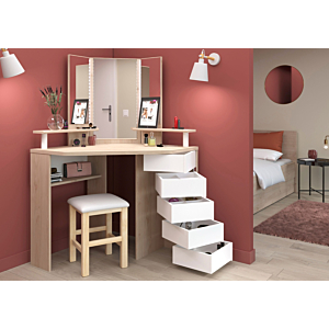 Bar À Beauté Sweet Avec 5 Tiroirs Pivotants + Led - Blanc / Chêne