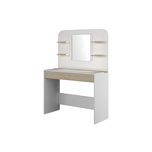 Coiffeuse Secret Avec Miroir + 2 Tiroirs Et Led - Blanc / Chêne