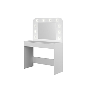 Coiffeuse Hollywood Avec Miroir + 2 Tiroirs Et Led - Blanc