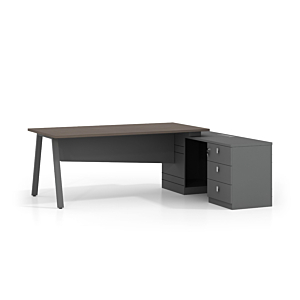 Bureau Respect + Crédence Et Pied Métallique 180X160X75Cm - Noyer / Gris Bons plans Bureaux