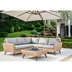 Coin Royal Riviera Avec Table Basse Sans Poufs - Gris / Miel