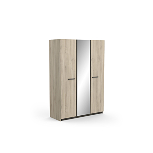 Armoire Watson 3 Portes Avec 1 Miroir - Chêne / Noir