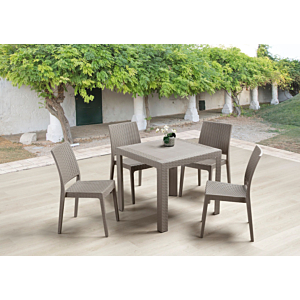 Set Table Carrée Saturno + 4 Chaises - Taupe