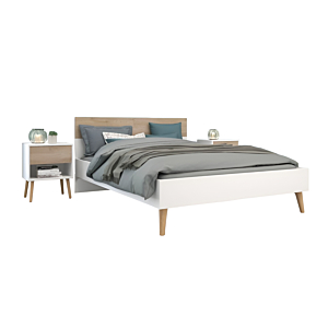 Pack Lit Aalborg 140X190Cm Avec Sommier + 2 Chevets - Blanc / Chêne Les Bons Plans