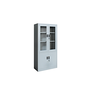 Armoire Steel 2 Portes + 2 Vitres - Gris / Blanc