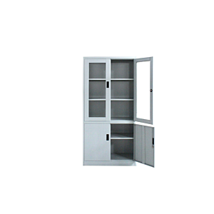 Armoire Steel 2 Portes + 2 Vitres - Gris / Blanc