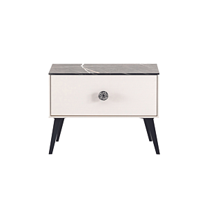 Table De Chevet Nia - Blanc / Noir / Marbre
