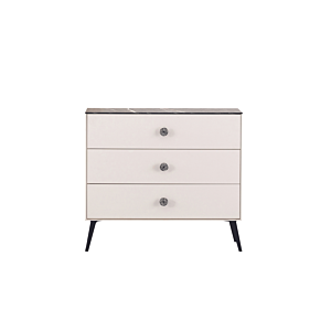 Commode Nia Avec 3 Tiroirs - Blanc / Noir / Marbre Chambre double