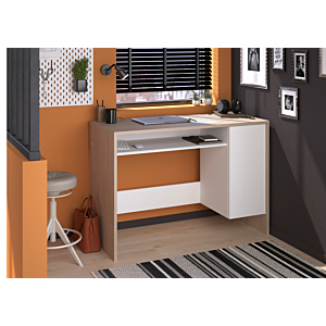 Bureau Hexa 1 Porte + 2 Niches - Chêne / Blanc