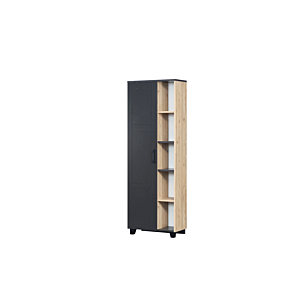 Bibliothèque Boss 1 Porte Et 5 Niches - Gris Foncé / Beige 