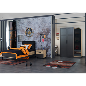 Armoire Boss 2 Portes + 4 Niches - Gris Foncé / Beige