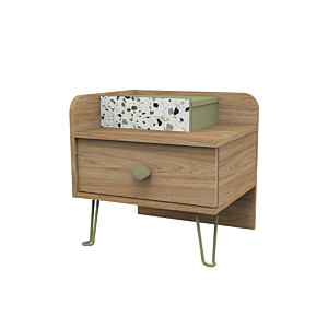 Table De Chevet Greta - Blanc / Chêne / Vert Chambre enfant