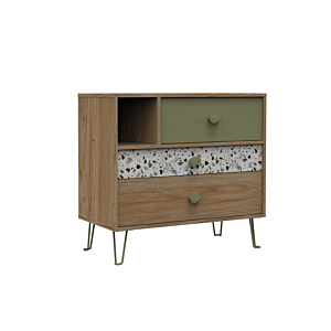 Commode Greta 3 Tiroirs + 1 Niche - Blanc / Chêne / Vert CHAMBRE ENFANT