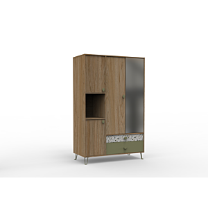 Armoire Greta 4 Portes +1 Niche + Miroir - Blanc / Chêne / Vert Chambre enfant