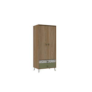 Armoire Greta 2 Portes+ 2 Tiroirs - Blanc / Chêne / Vert Chambre enfant