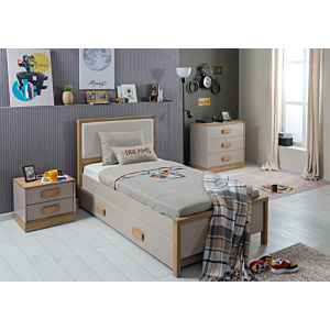 Commode Huga 3 Tiroirs - Beige / Chêne 