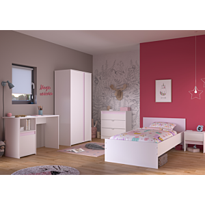 Bureau Pirouette 1 Porte + 1 Niche - Blanc / Gris / Rose 