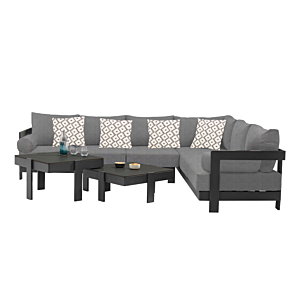 Coin Jardin Henley 6 Places + 2 Tables Basses - Gris