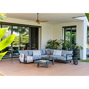 Coin Jardin Henley 6 Places + 2 Tables Basses - Gris